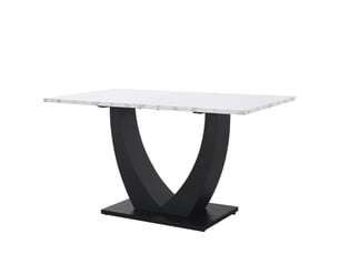 Table à manger moderne 140×75,5 cm – plateau imitation marbre, piètement métal, pieds réglables, blancnoir