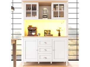 Vaisselier - avec éclairage led - blanc - en mdf métal - 120 x 40 x 179 cm