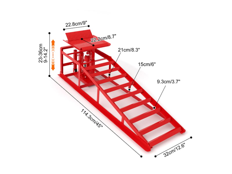  Lot de 2 rampes de levage hydrauliques 114 x 36 x 32 cm rouges en acier, capacité 5060 kg pour usage automobile  - Conforama C