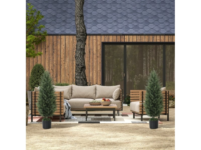  Cyprès artificiels lot de 2 avec pot résistants aux uv intérieur extérieur en plastique vert ø33 × 90 cm  - Conforama B