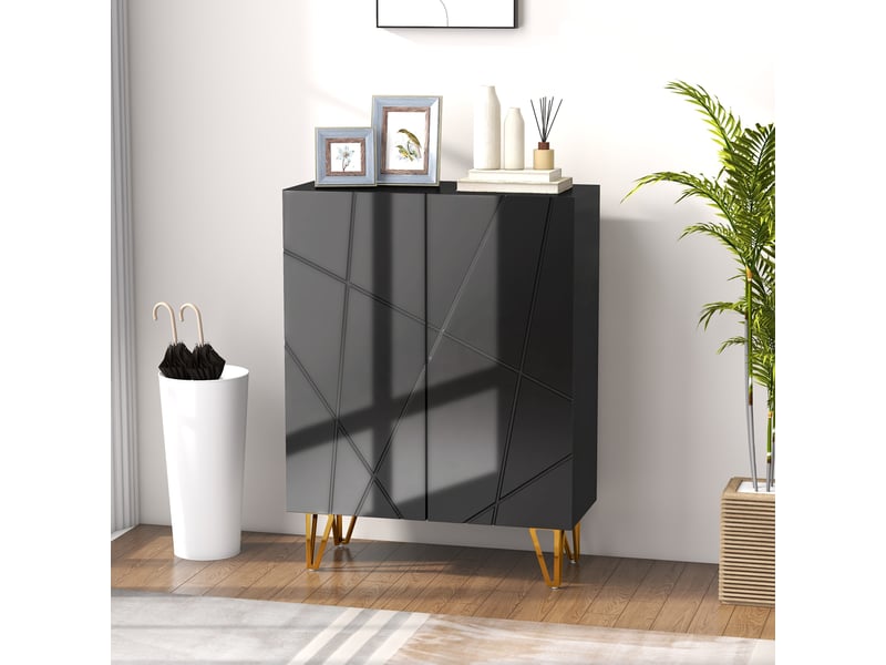  Meuble à chaussures meuble de rangement à chaussures 2 portes étagères réglables 72 x 31,5 x 95 cm noir laqué  - Conforama C