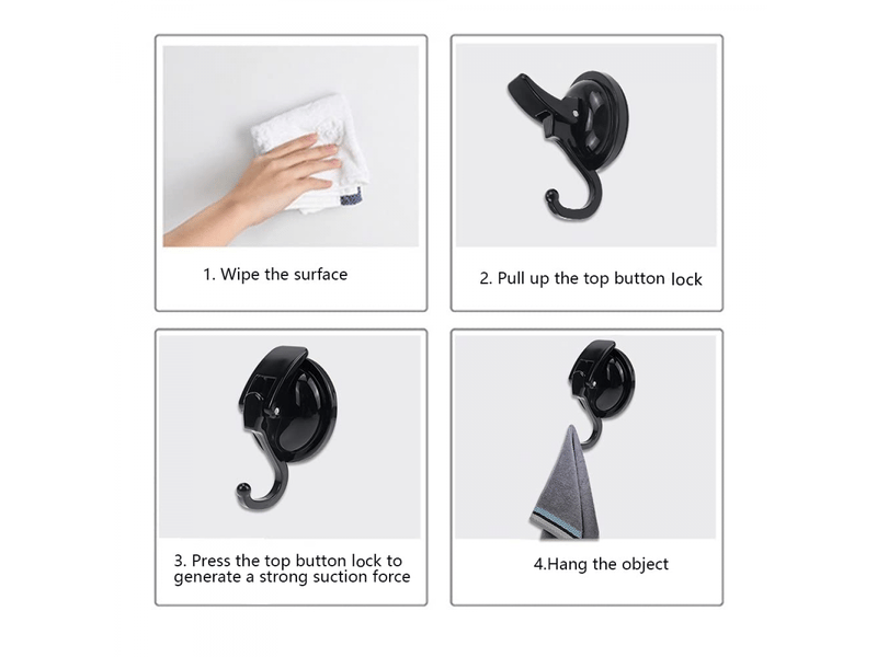  Crochet ventouse salle de bain 2 pièces patère torchon pas de perçage noir forte nano aspiration suction hooks bathroom 5kg  - Conforama D