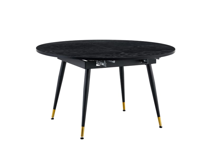 Table à rallonges, extensible, plateau en mdf rehaussé de touches dorées, noir - Conforama E