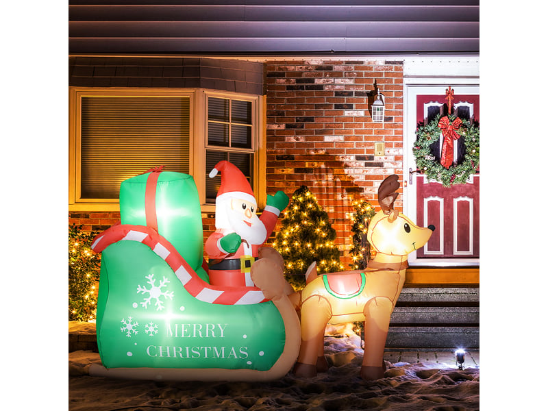  Père noël avec traîneau et rennes, gonflable, éclairage led blanc, 210 x 80 x 140 cm  - Conforama D