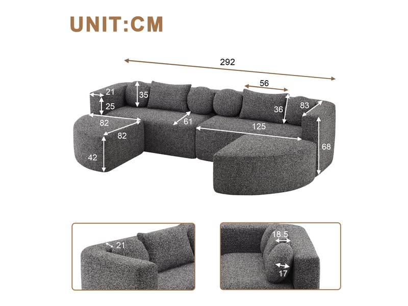  Canapé convertible modulable, canapé nuage en chenille avec fonction lit, noir, sans montage, idéal pour salon et chambre, 292x165x68 cm  - Conforama C