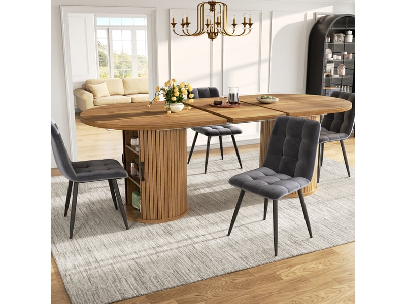  Table à manger extensible 150-190 cm, table de cuisine gain de place avec rangement caché, multifonction - marron foncé  - Conforama D
