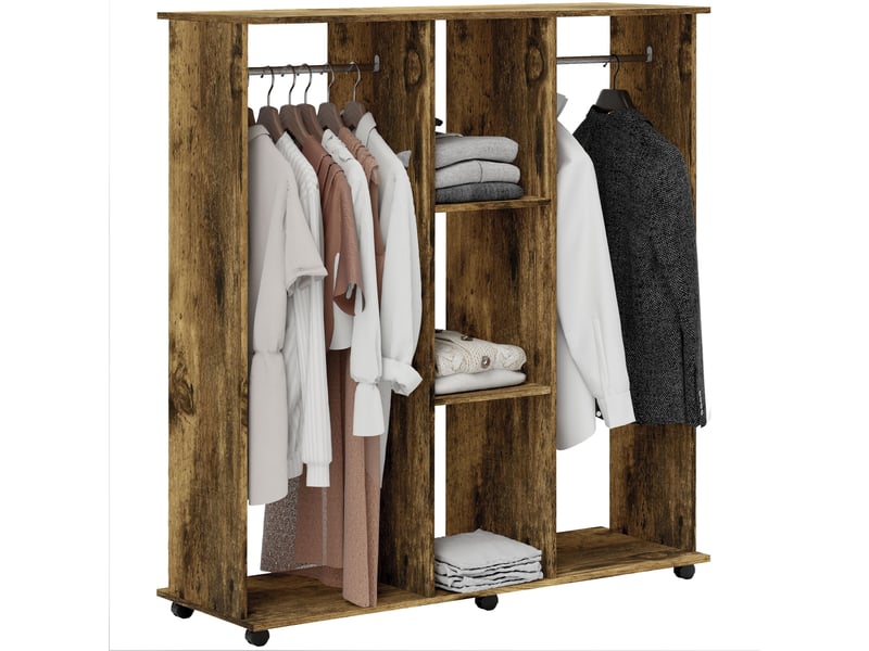  Armoire penderie meuble de rangement mobile 6 roulettes 120 x 40 x 128 cm en bois marron  - Conforama A