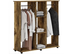 Armoire penderie meuble de rangement mobile 6 roulettes 120 x 40 x 128 cm en bois marron