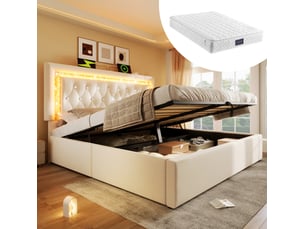 Lit avec rangement 140x200 cm <strong>MODENVIE</strong>  <strong></strong> coloris beige