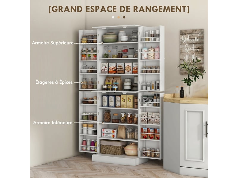  Armoire de cuisine avec placards et étagères réglables blanc 60 x 35 x 166 cm  - Conforama D