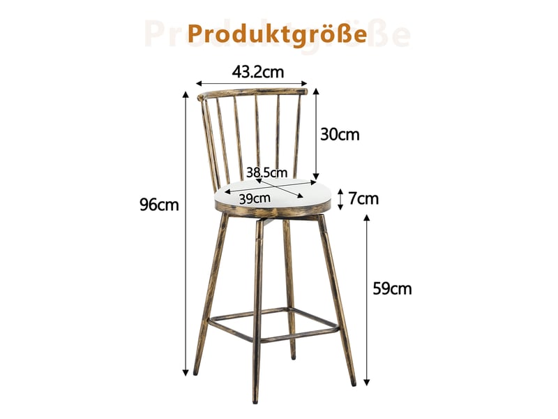  Tabouret de bar haut, chaise de bar, style windsor, dossier à barreaux, structure en métal, pu, couleur marron et blanc  - Conforama C
