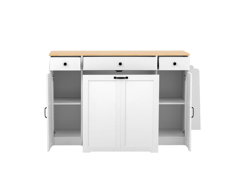  Desserte de cuisine 3 tiroirs 2 portes 136x65x90 cm en mdf blanc et naturel  - Conforama D
