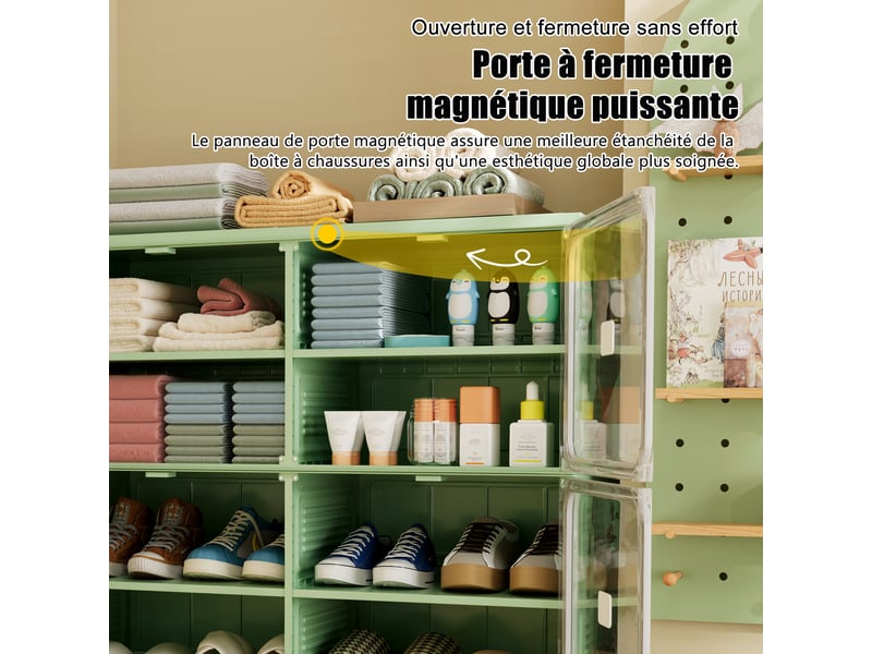  Meuble à chaussures pliable,85×34×104 cm,6 niveaux, 24 paires,porte transparente en pet,matériau pp,style moderne,vert  - Conforama R