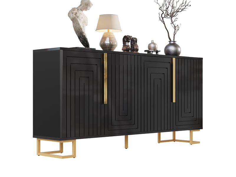  Buffet modenvie 2 portes 152 x 40 x 75 cm mdf noir détails dorés  - Conforama A