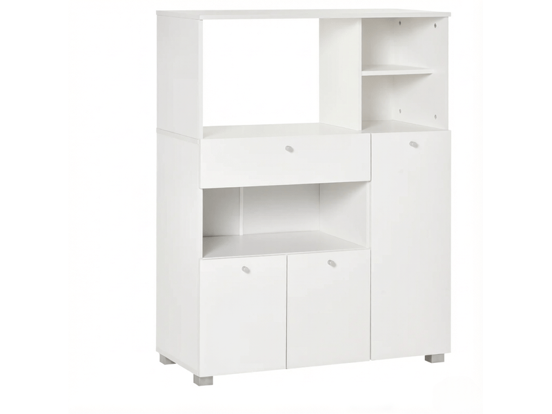  Meuble de rangement de cuisine blanc 90 x 40 x 120 cm avec niches ouvertes, tiroir et 3 portes  - Conforama E