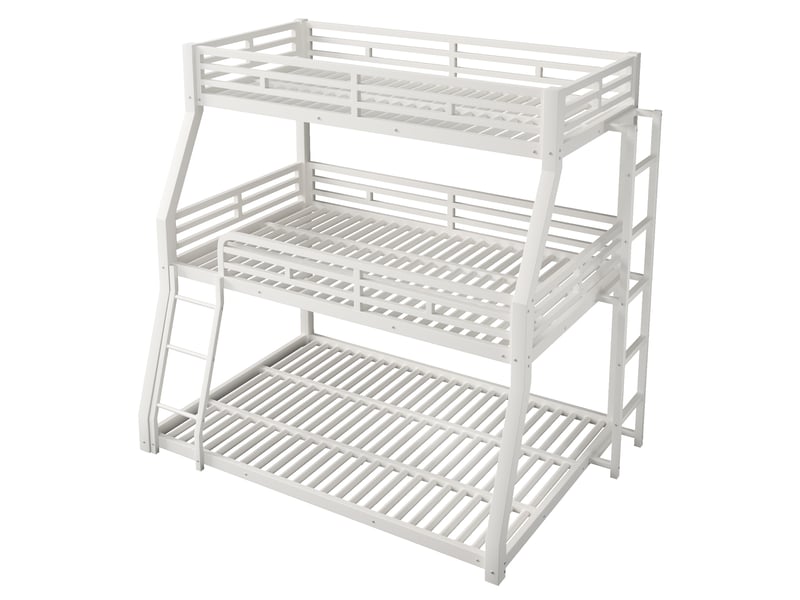  Lit superposé triple blanc 90/120/140 × 200 cm, cadre métal, échelle position au choix  - Conforama E