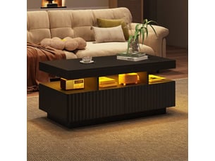 Table basse noir avec led 100x50x45 cm 2 tiroirs rayures verticales
