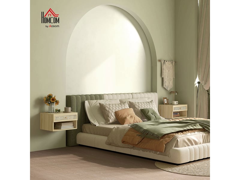  Lot de 2 tables de chevet murales tiroir coulissant, plateau - en bois dim. 40l x 34l x 23h cm, niche  - Conforama D