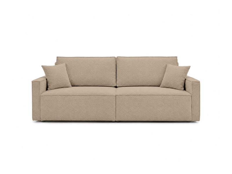  Farah - canapé droit 3 places convertible accoudoirs slim en tissu bouclettes généreuses  - Conforama E