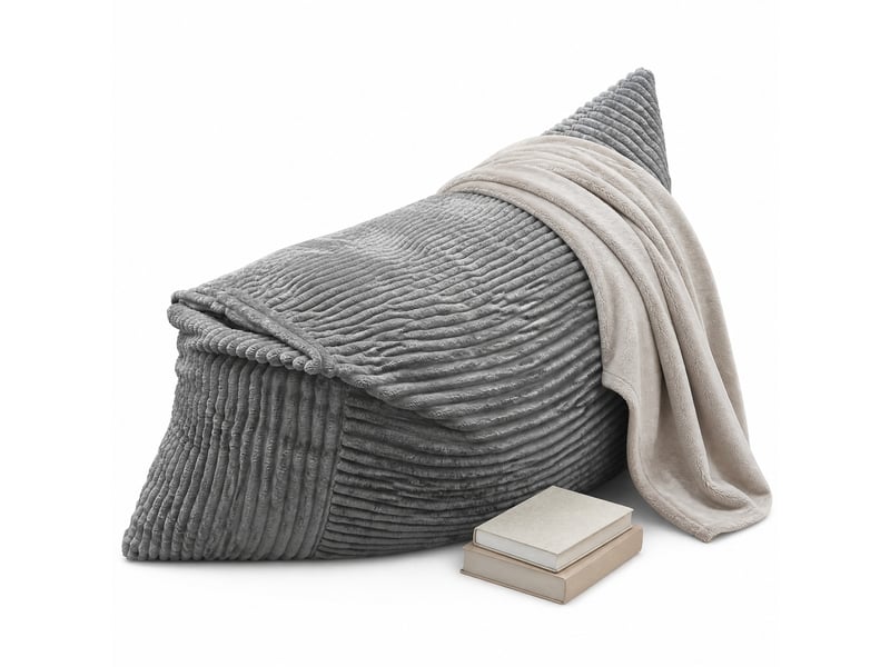  Grande fauteuil pouf convertible 180x125 cm pour la détente, sans assemblage, assise moelleuse, tissu côtelé gris clair  - Conforama C