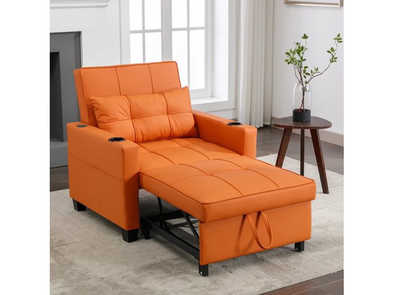  Fauteuil convertible 1 place 3-en-1 orange avec usb et porte-gobelets  - Conforama B