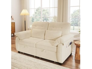 Canapé-lit 3-en-1 2 places 142x90 cm – beige – couchage double, dossier réglable et ports usbusb-c