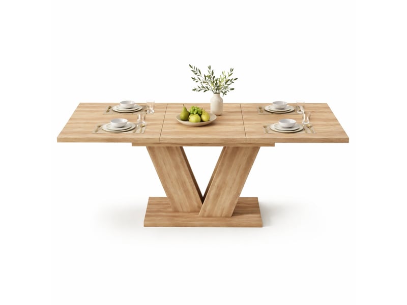  Table de salle à manger extensible avec rallonge et pieds en métal, 4 à 8 personnes, 140180×80 cm chêne  - Conforama A