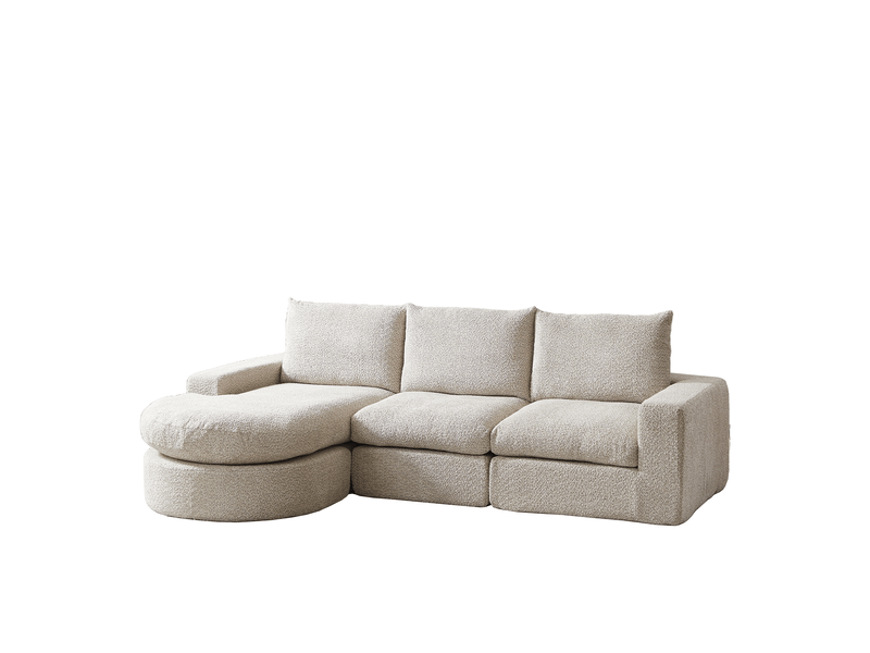  Canapé d’angle modulable en chenille, méridienne réversible, mousse haute densité, 3 coussins, sans montage - beige  - Conforama A