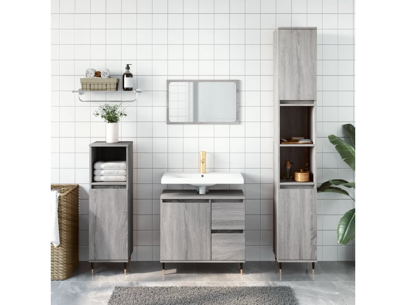  Amoire de salle de bain sonoma gris 30x30x190cm bois d'ingénierie shl4254  - Conforama B