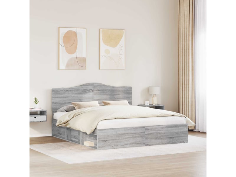  Lit double- lit adulte -  cadre de lit gris sonoma 200 x 200 cm pin massif  - Conforama B