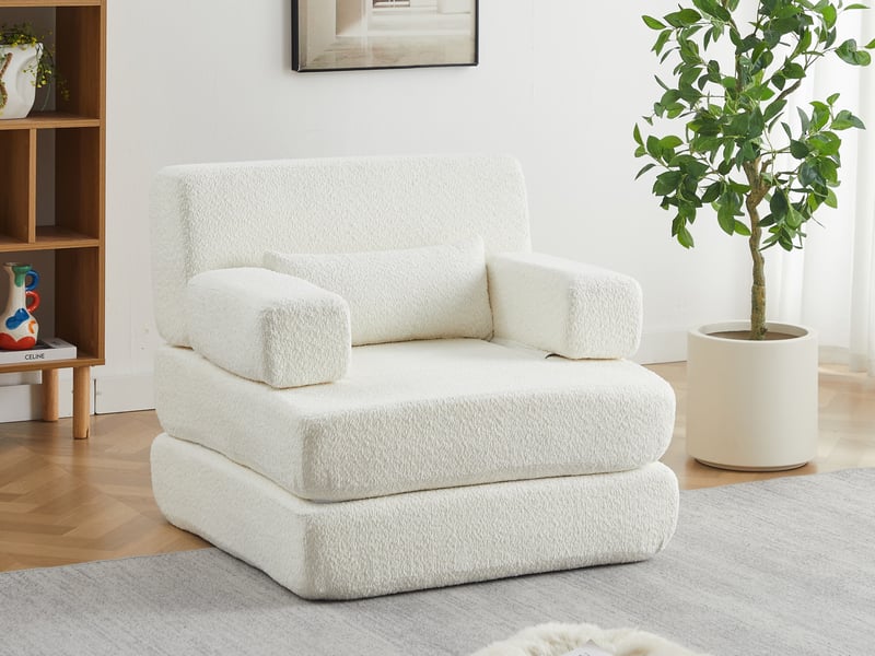  Canapé droit convertible 2-en-1, avec cadre en fer, canapé individuel réglable pour salon, chambre ou bureau, 80 x 90 x 90 cm, beige  - Conforama B