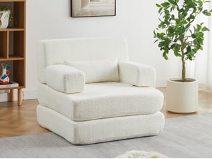 Canapé droit convertible 2-en-1, avec cadre en fer, canapé individuel réglable pour salon, chambre ou bureau, 80 x 90 x 90 cm, beige