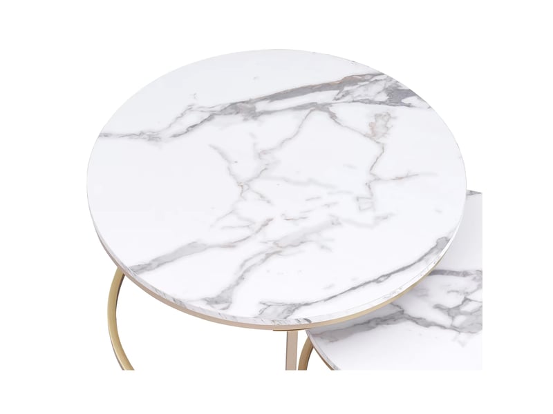 Table basse ronde gigogne 80 x 80 x 45 cm et 60 x 60 x 35 cm en mdf et métal, empilable pour rangement, blanc chicfurn  - Conforama E