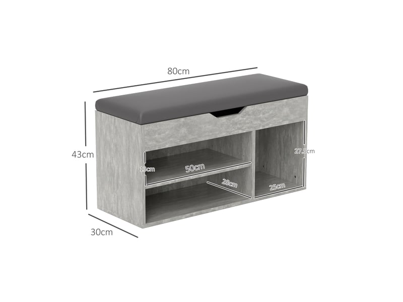  Étagère à chaussures rembourrée gain de place avec 3 étagères ouvertes et un espace de rangement dissimulé, en bois, 80 x 30 x 45 cm, noir et gris  - Conforama E