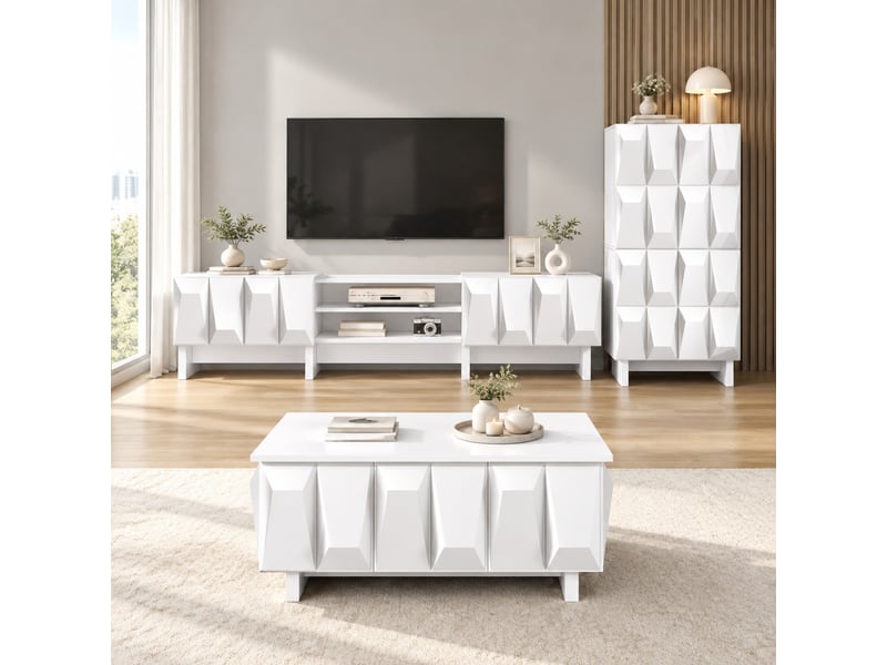  Ensemble de salon 3 pièces blanc avec meuble tv, buffet et table basse 3d  - Conforama B