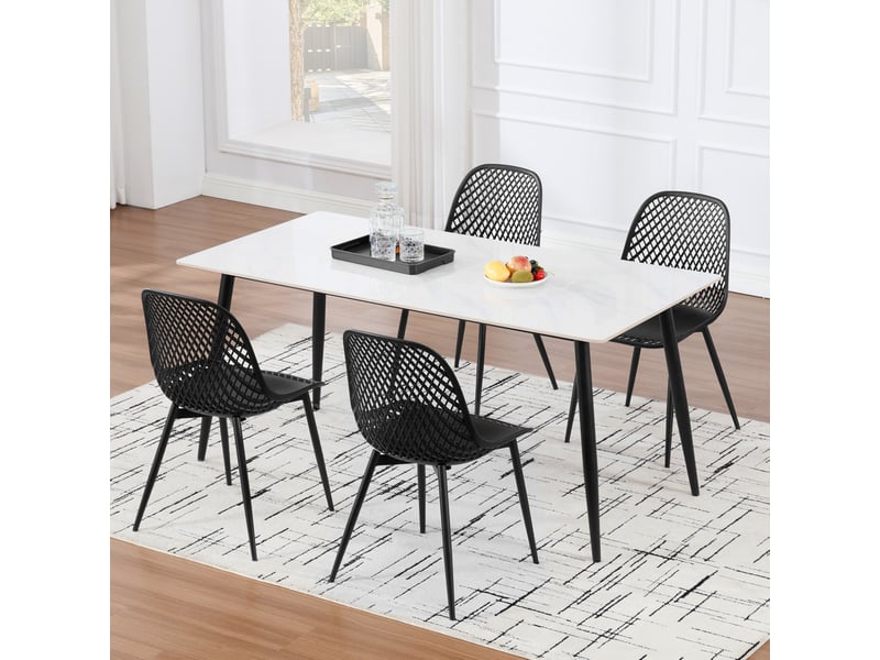 Lot de 4 chaise de salle à manger, chaise de cuisine, pieds en métal, dossier incurvé, en pp, noir  - Conforama B