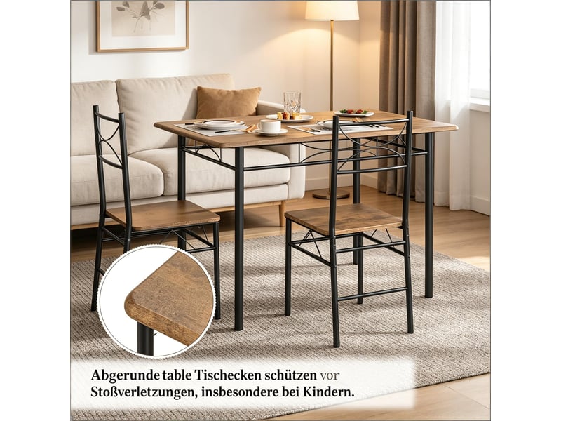  Ensemble table et chaises avec 1 table et 4 chaises  - gain de place - mdf et fer - marron rustique  - Conforama E