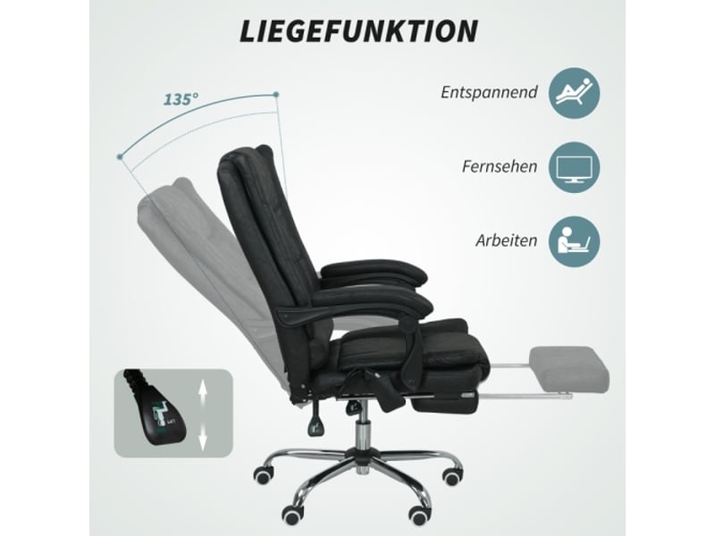 Chaise de bureau massante avec repose-pieds, réglable en hauteur, noire, 64x70x118 cm - Conforama E