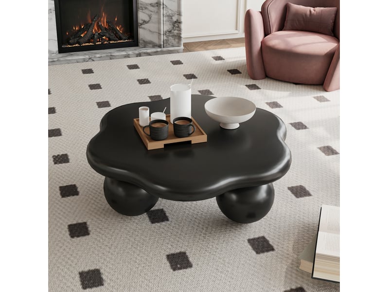  Table basse ulevr forme nuage noire 79 x 79 x 31 cm, pieds sphériques, mdf et plastique, finition mate  - Conforama B