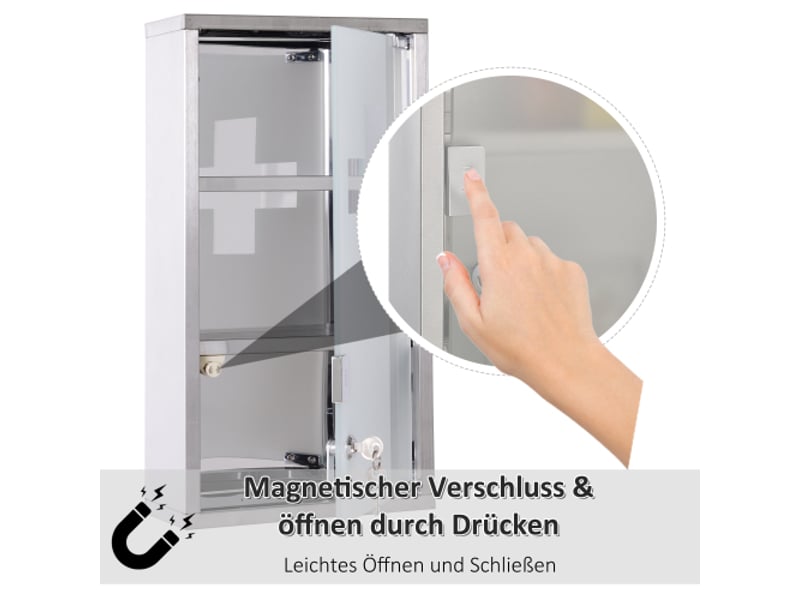  Armoire à pharmacie en acier inoxydable, 3 compartiments, 25x12x48 cm, rangement sécurisé  - Conforama E