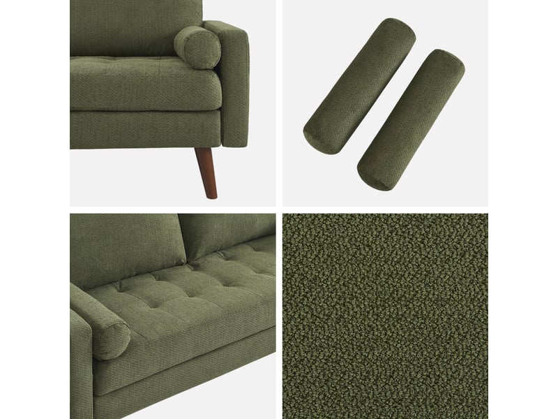 Canapé tissu chenille capitonné 3 places kaki - ivar - Conforama E