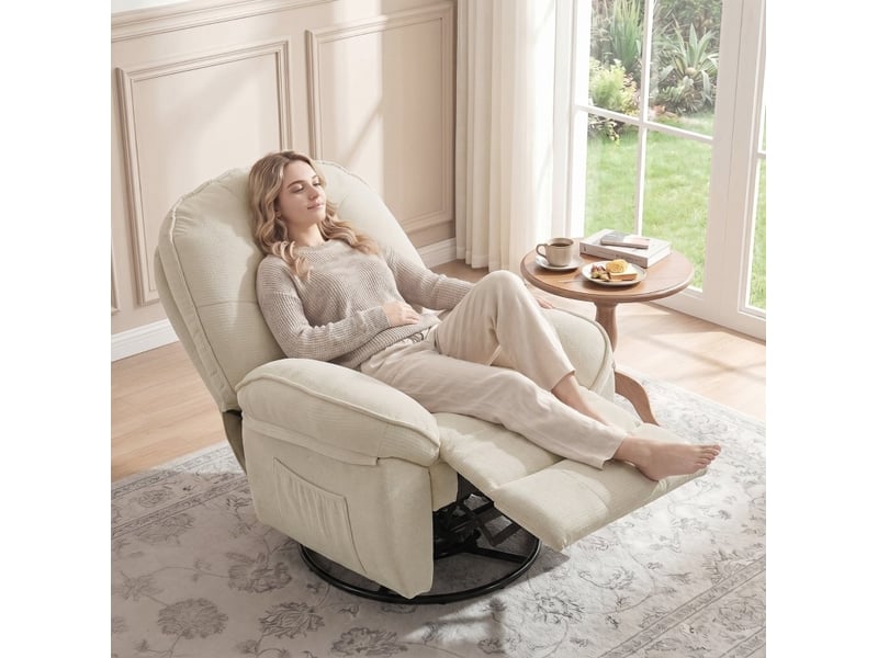  Fauteuil relax pivotant 360° avec bascule et inclinaison manuelle, repose-pieds, beige  - Conforama B