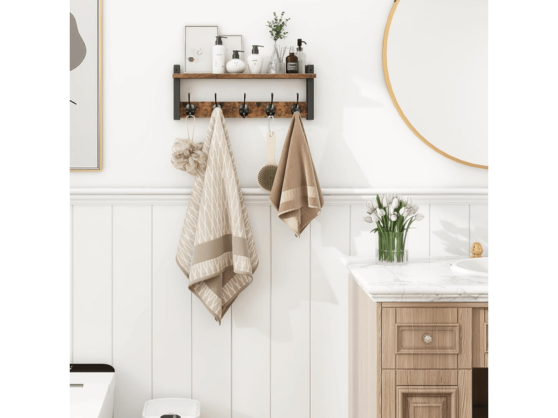 Porte-manteau mural rustique avec étagère, crochets muraux solides pour entrée, porte-chapeaux, sacs et vestes, idéal pour salon ou salle de bain - Conforama D