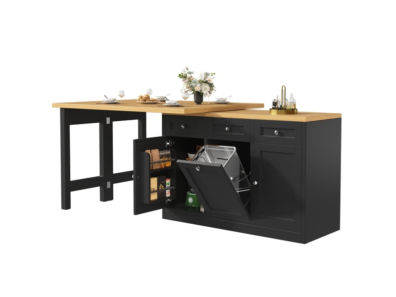  Table de bar extensible avec tiroir et tablette à snack, noir, 120-200 x 40 x 75.5 cm  - Conforama A
