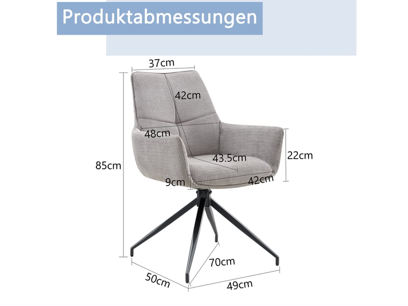  Lot de 2 chaise rotative 360°, chaise de salle à manger avec dossier large, accoudoirs enveloppants, gris+noir, métal  - Conforama C