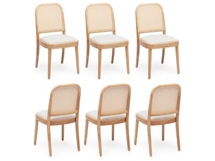 Fauteuil de salle à manger siège en bois massif ensemble de 6 assises dossiers en rotin confort d'assise dossiers respirants revêtement en lin style moderne coloris bois