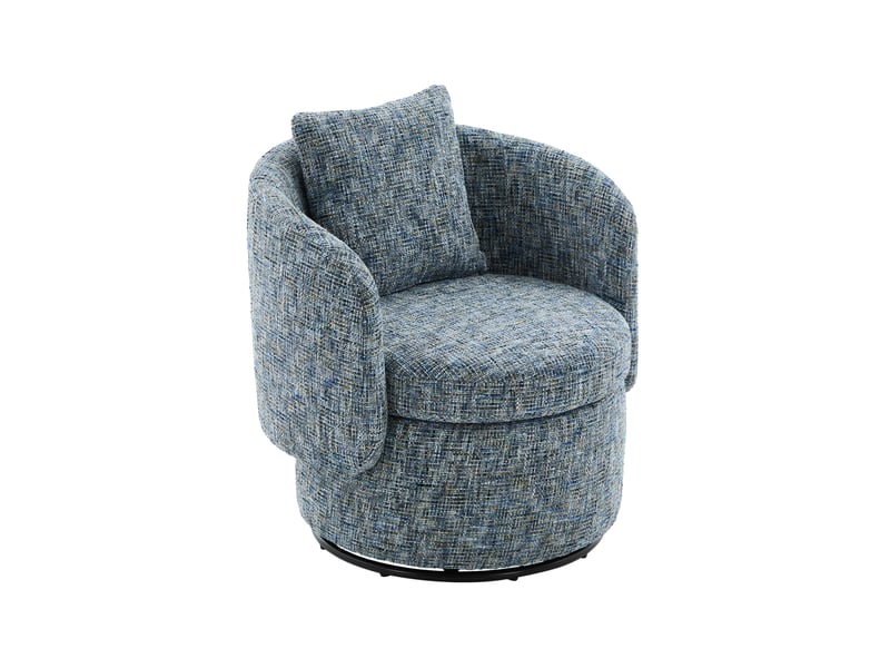 Fauteuil pivotant 360° avec rangement caché et coussin de dossier rembourré en chenille bleu, 72 × 66,5 × 76 cm - Conforama A