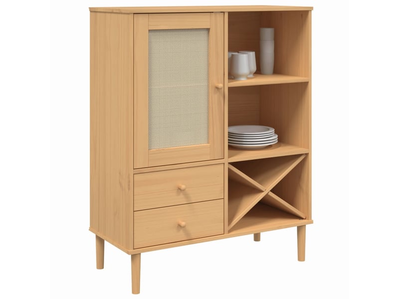  Buffet - bahut - meuble de rangement senja aspect rotin marron 90x40x112cm bois massif de pin  - Conforama C