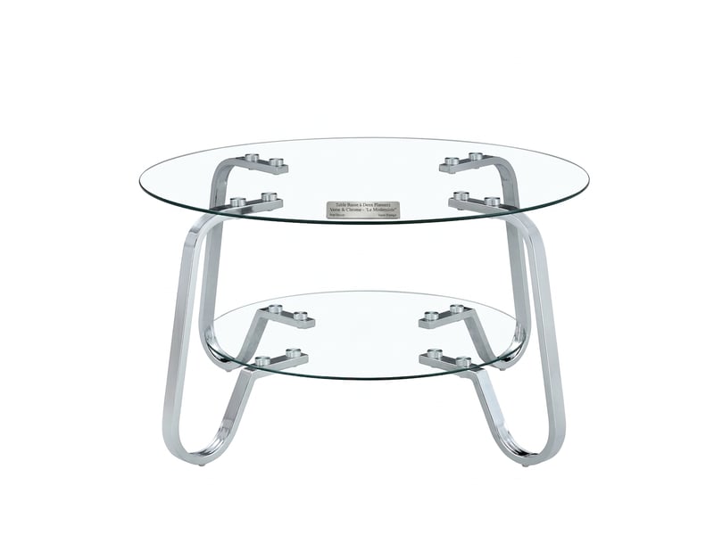  Table basse ronde en verre trempé à double plateau, métal argenté, 80x45cm  - Conforama E