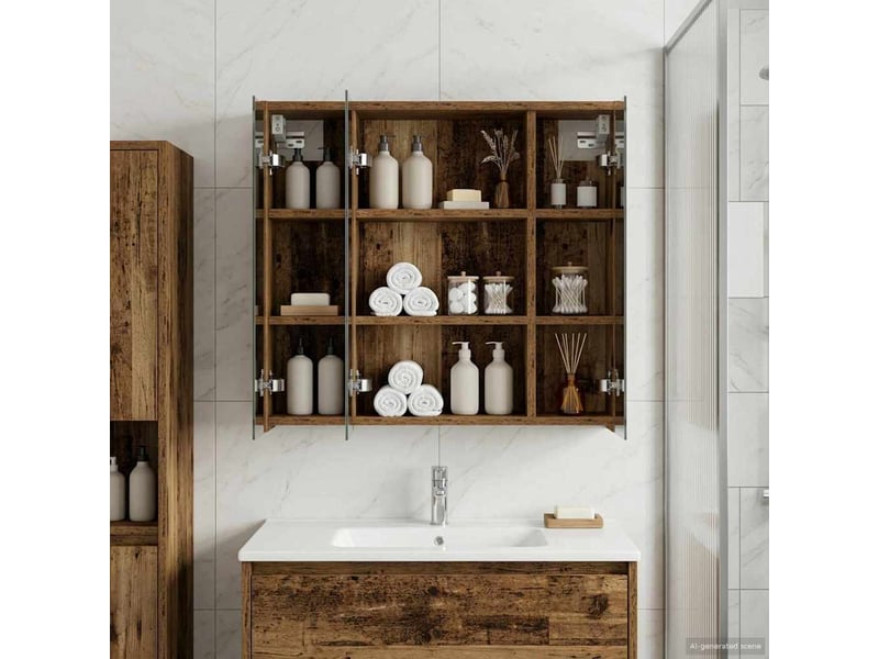  Armoire miroir de salle de bain, cabinet de salle de bain bois ancien 63,5 x 16 x 62,5 cm cf65146  - Conforama D